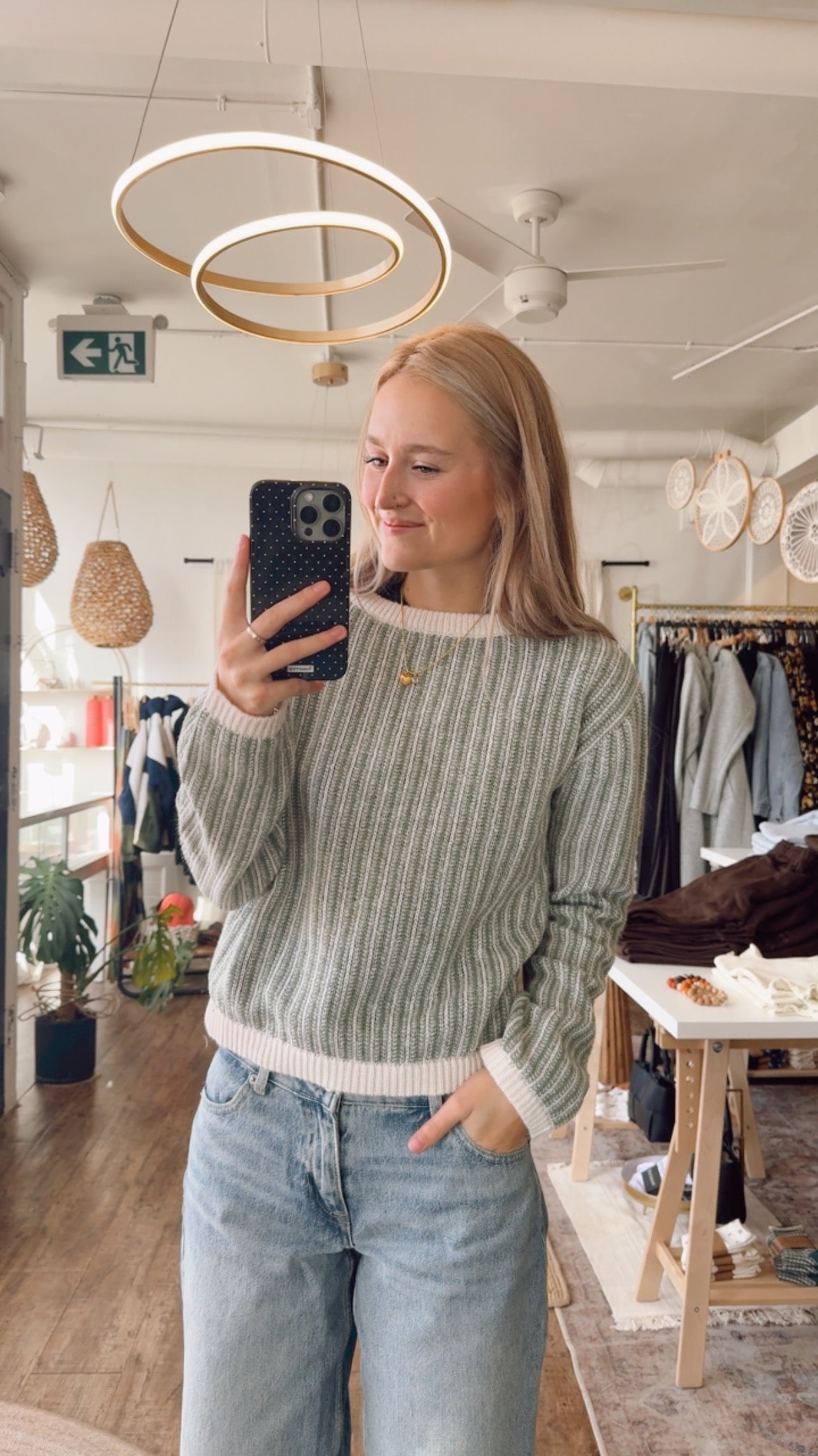 Green And White Knit Pullover