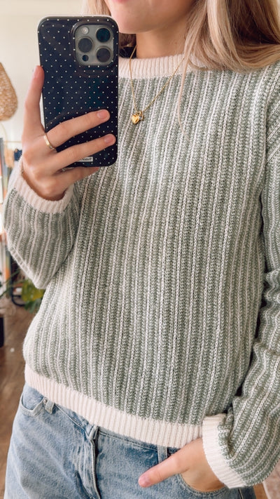 Green And White Knit Pullover
