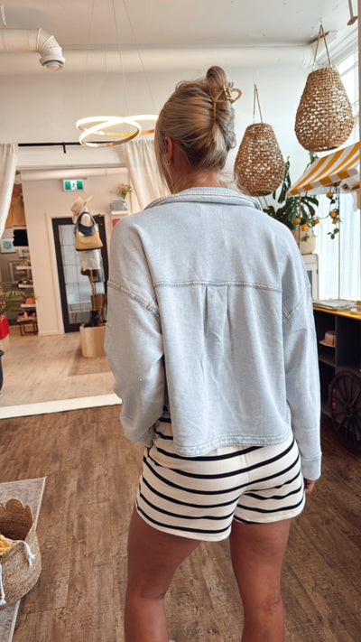 All Day Cropped Knit Denim Jacket