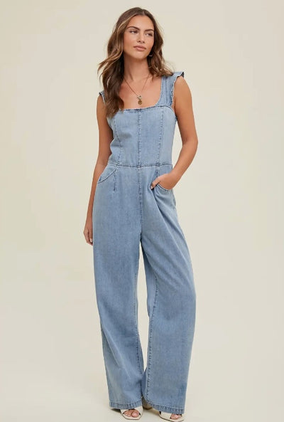 Open Back Denim Jumpsuit