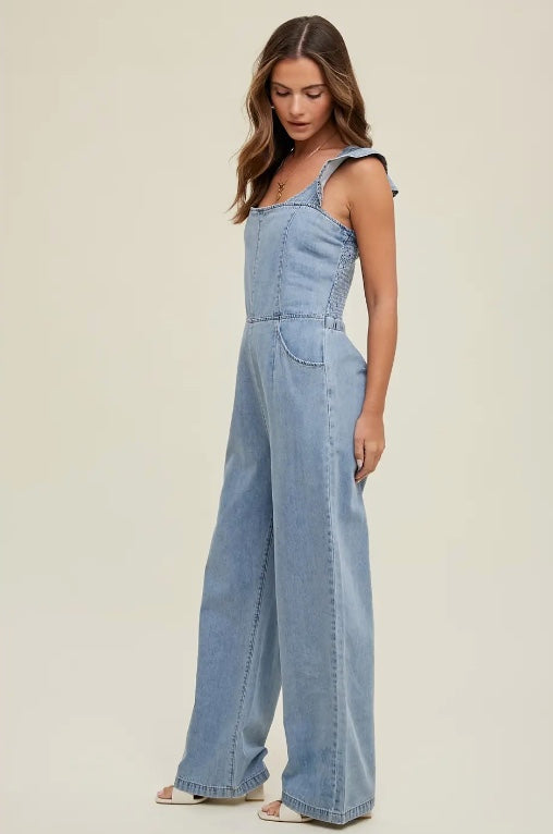 Open Back Denim Jumpsuit