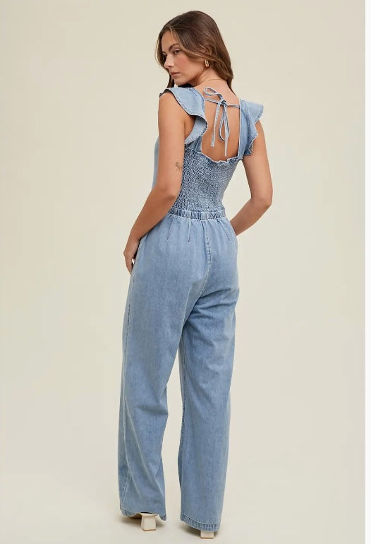 Open Back Denim Jumpsuit