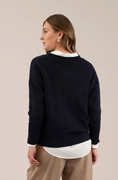 Solid V Neck Drop Shoulder Knit Sweater