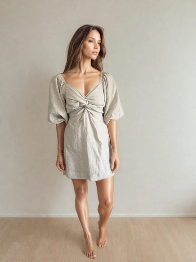 Noelle Linen Bubble Sleeve Dress