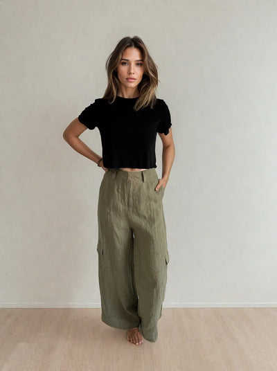 Nova Linen Cargo Pant Olive