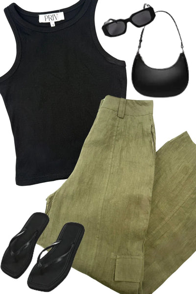Nova Linen Cargo Pant Olive