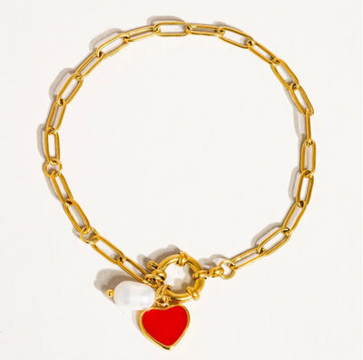 Eulalie Heart Pearl Chain Bracelet