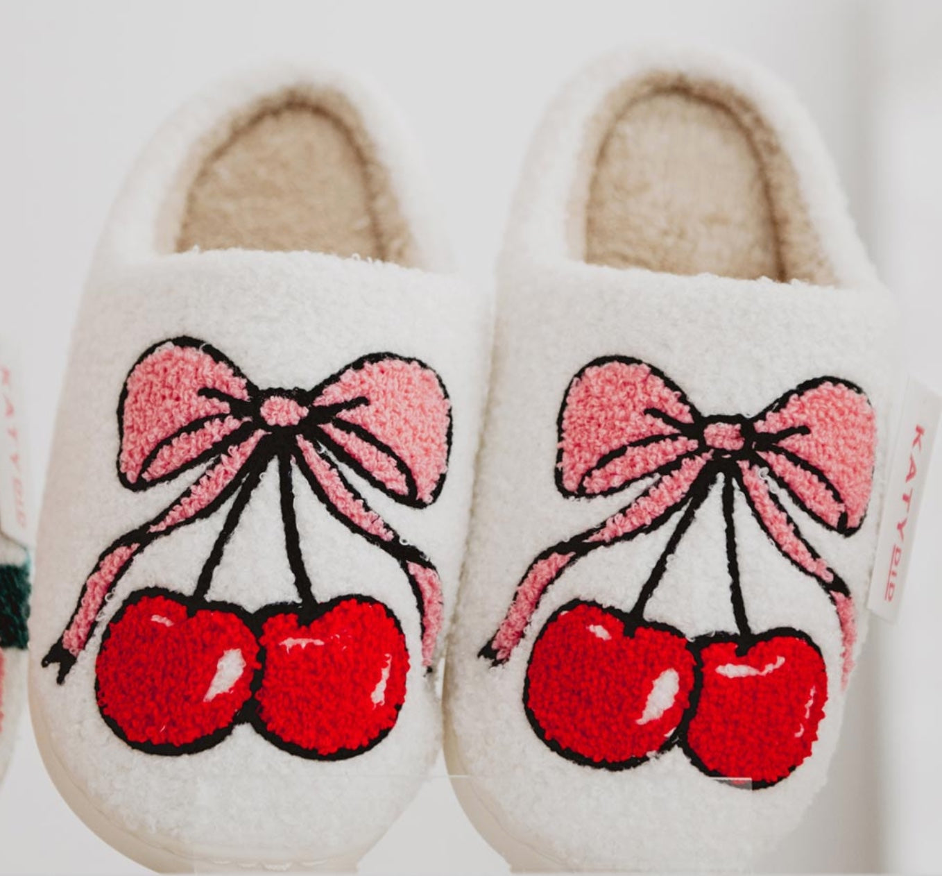 Cherry Bow Fuzzy Slippers