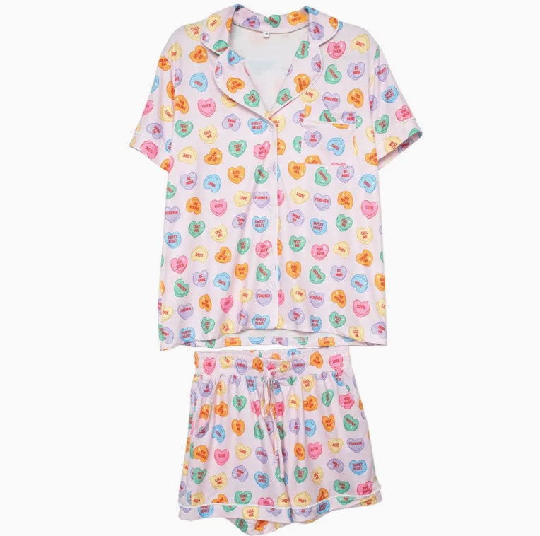 Multi coloured Candy Hearts Valentine's Day Pj Sets