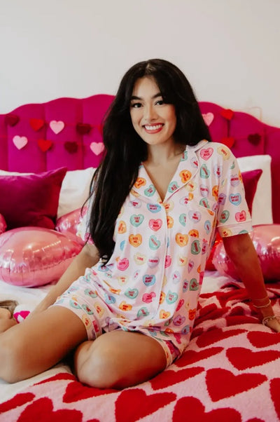 Multi coloured Candy Hearts Valentine's Day Pj Sets