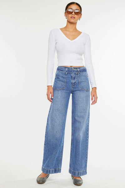 Kancan belted wide leg jeans