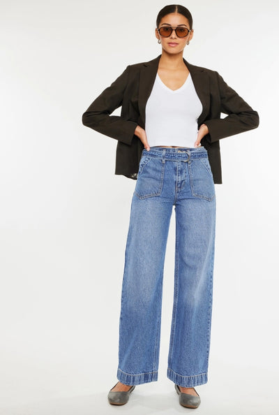 Kancan belted wide leg jeans