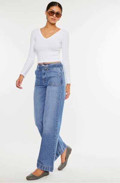 Kancan belted wide leg jeans