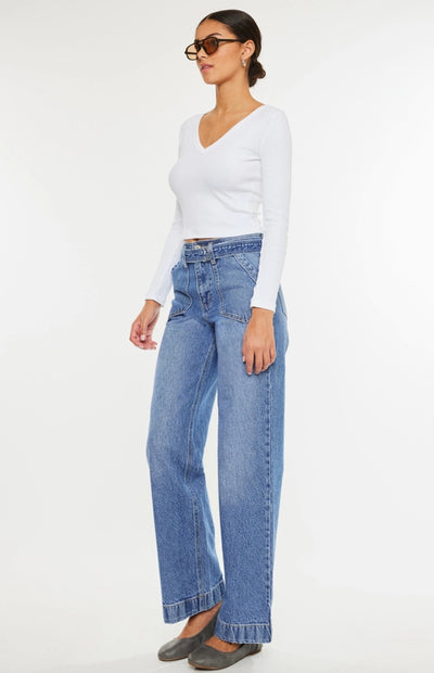 Kancan belted wide leg jeans