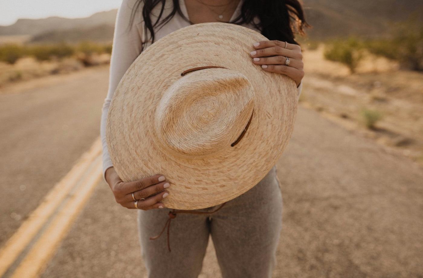 Western Cowgirl Palm Leaf Hats with Chin Straps