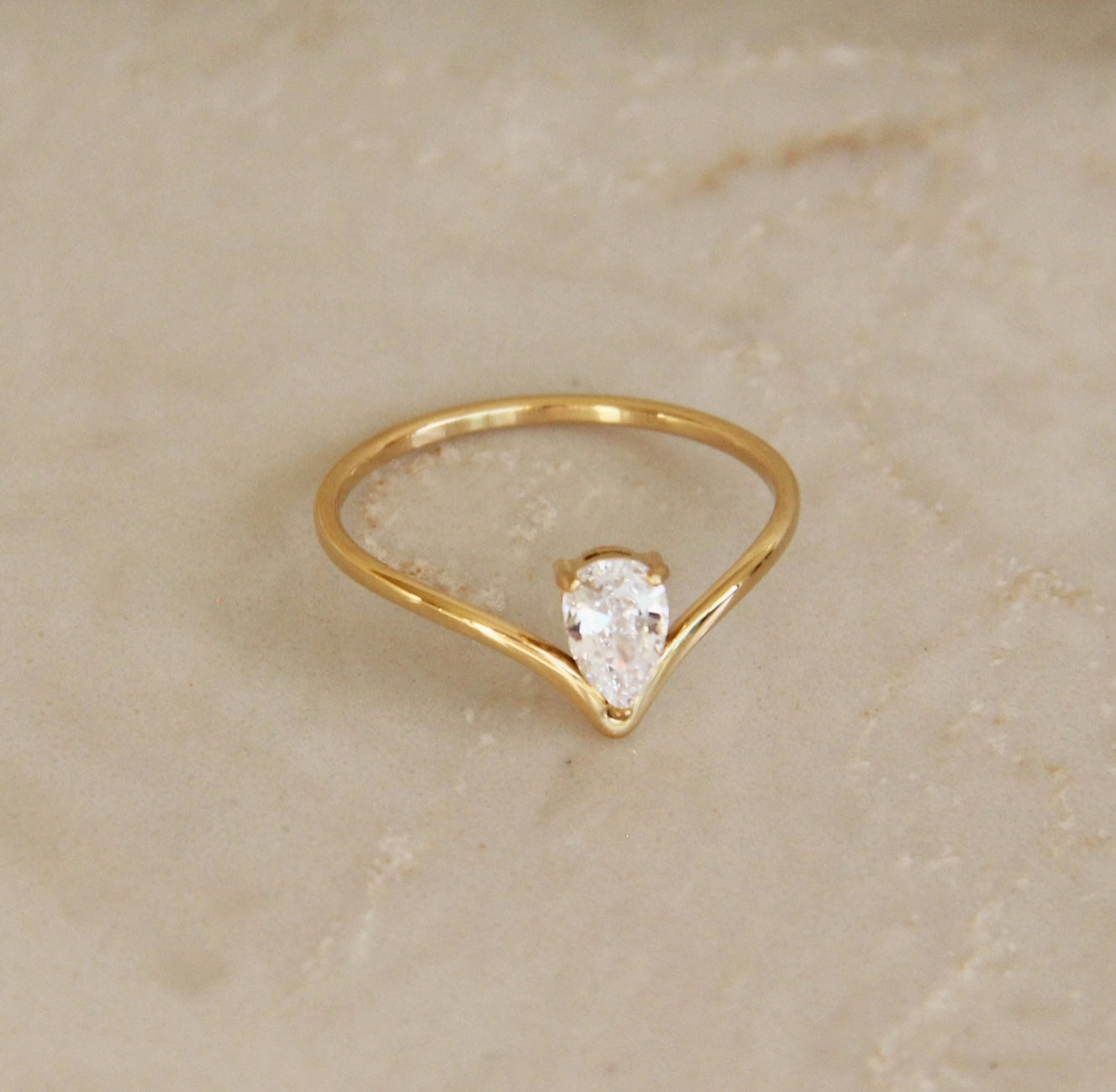 Teardrop Cz Diamond V Shaped Band Ring