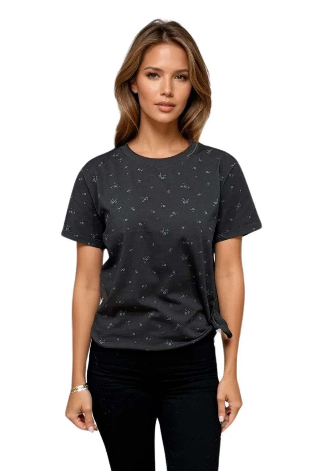 Reign Cuff Sleeve Tie Tee - faded flower