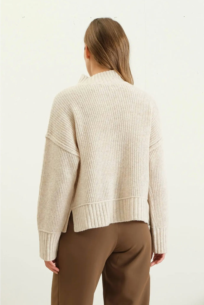 Mock Neck Split Hem Knit Pullover Sweater