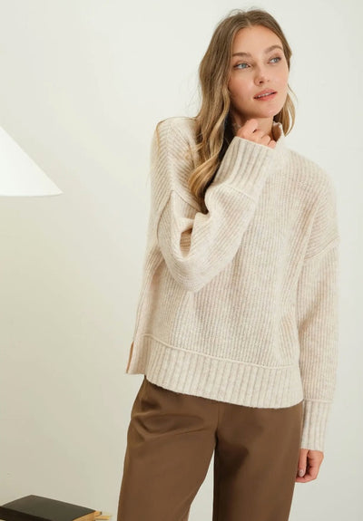 Mock Neck Split Hem Knit Pullover Sweater