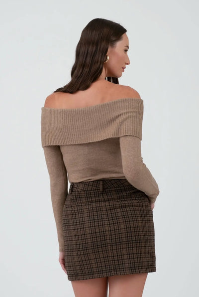 Off the Shoulder Fold Over Long Sleeve Sweater