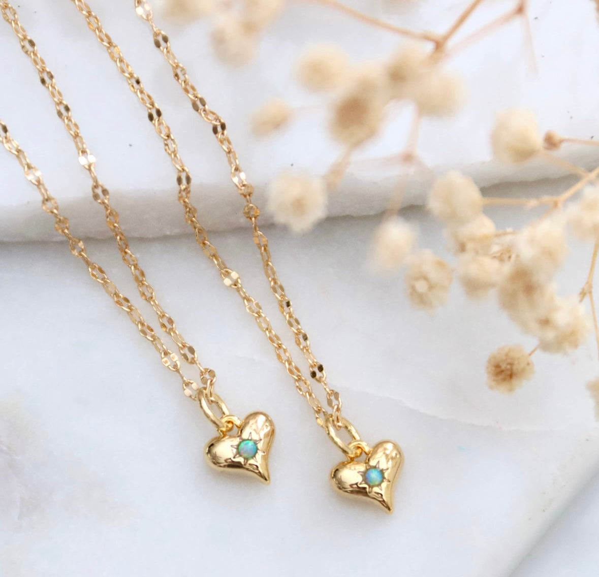 Opal dainty heart necklace
